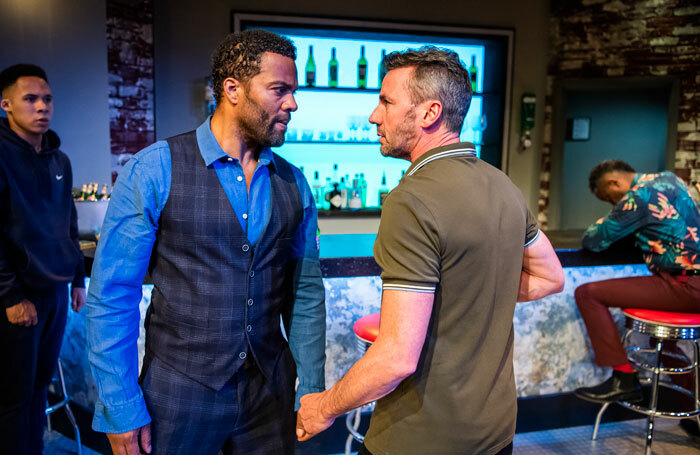 Ray Fearon and Jay Simpson in The Firm at Hampstead Theatre, Downstairs. Photo: Tristram Kenton