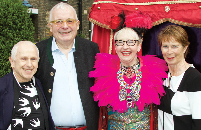 Pollard (second from right) with pals Wayne Sleep, Christopher Biggins and Celia Imrie at the West End Flea Market. Photo Mark Lomas