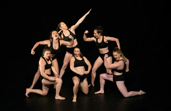 Karla Scott, Brooke Duckworth, Georgia Deguara, Hannah Richards, Georgia Webb, and Aleshanee Kelso in Yuck Circus at Underbelly Circus Hub, Edinburgh. Photo: Vicki Jones