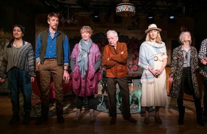 Kimberly Chatterjee, Michael Schantz, Stacey Linnartz, Austin Pendleton, Nadia Bowers and Barbara Kingsley in Life Sucks, running Off-Broadway. Photo: Russ Rowland