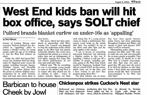 Banning kids from Theatreland – 15 years ago in The Stage