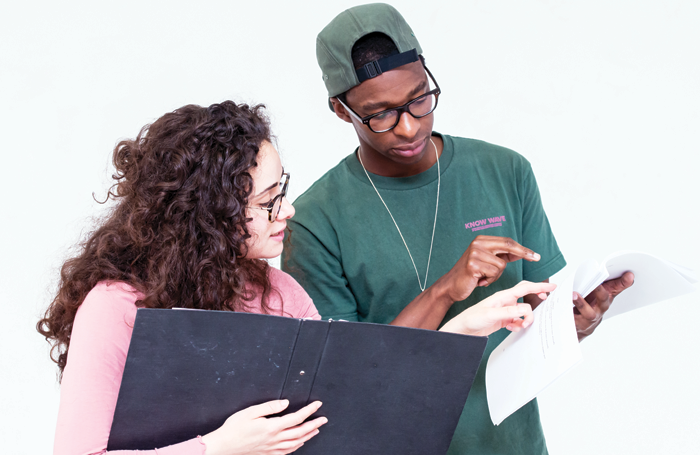 Yasmin Paige and Simon Manyonda in rehearsals for Actually. Photo: Lidia Crisafulli