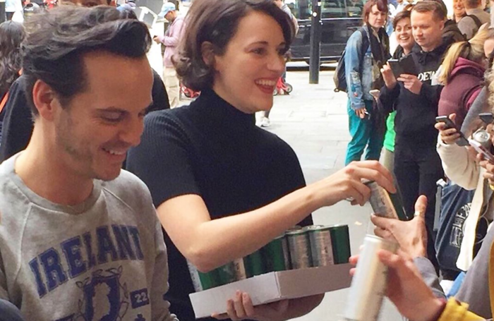 Andrew Scott and Phoebe Waller-Bridge outside Wyndham's. Photo: via @marksandspencer