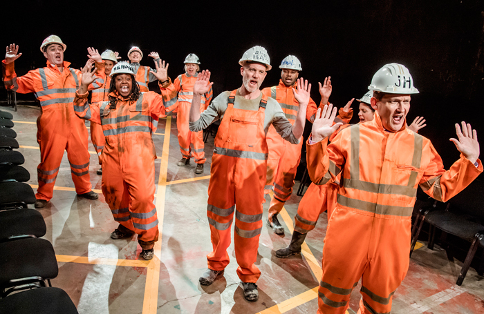 The cast of Permanent Way at The Vaults. Photo: Tristram Kenton