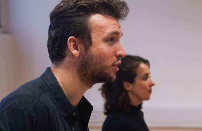 Matt Whitchurch and Lia Burge in rehearsals for Spiderfly.