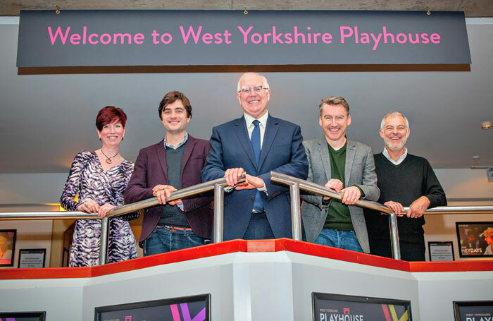 Alice O’Grady, Robin Hawkes, University of Leeds vice chancellor Alan Langlands, James Brining and Garry Lyons celebrate the new deal