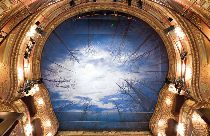 The Apollo’s temporary ceiling during Let the Right One In in 2014, after refurbishment work following the partial ceiling collapse. Photo: Siobhan Doran