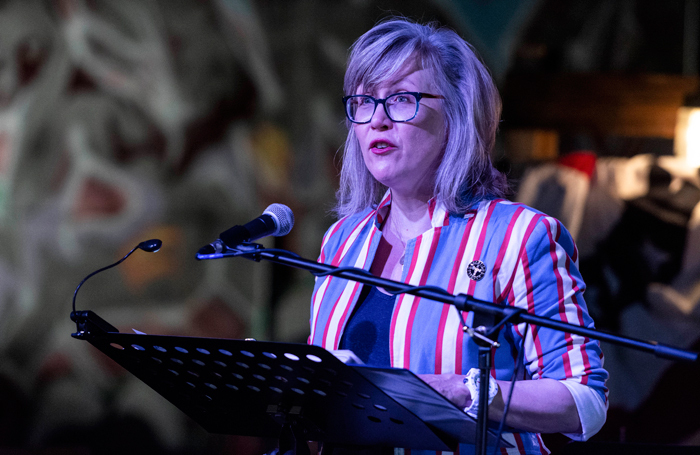 WP Theater's Lisa McNulty reading from the Mueller Report at Filibustered and Unfiltered. Photo: Howard Sherman