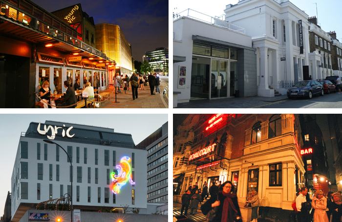 London Theatre Consortium members: Young Vic, Almeida, Lyric Hammersmith and Royal Court. Photos: Wiki/Jim Stephenson