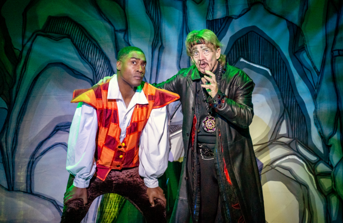 Simon Webbe and Robin Askwith in Aladdin at Hull New Theatre