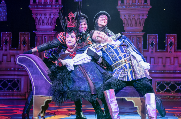 Jo Brand, James Darch,  Kai Deighton and Zach Parkin in Snow White and the Seven Dwarfs. Photo: Craig Sugden