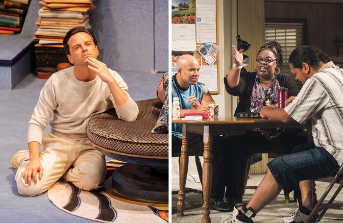 Andrew Scott in Present Laughter at the Old Vic, left (photo: Manuel Harlan) and Cecilia Noble in Downstate