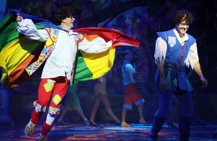 Joe Pasquale and Lee Mead in Aladdin at Milton Keynes Theatre. Photo: Barry Rivett