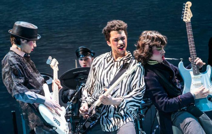 Sam Poon, Anthony Genovesi, Jakeim Hart and Gian Perez in Sing Street. Photo: Matthew Murphy