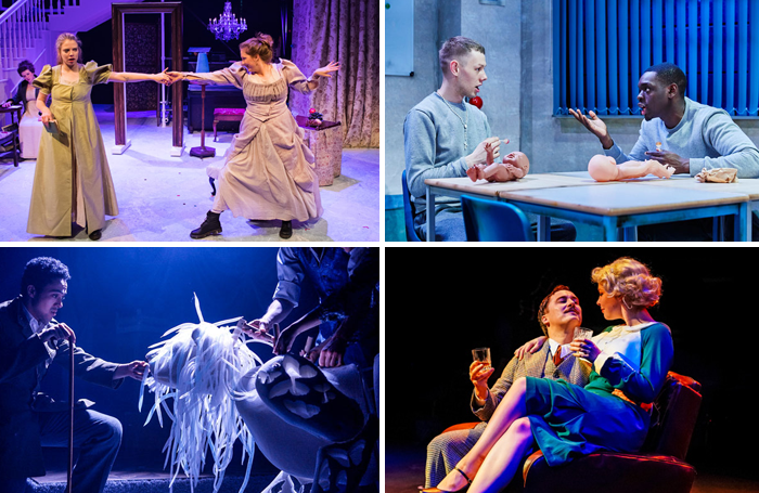 Clockwise from top left: Meghan Tyler and Hannah Jarrett Scott in Pride and Prejudice (Sort Of), Joshua Finan and Ivan-Oyik in Shook, Isaac Stanmore and Rebecca Brewer in The 39 Steps and The Butterfly Lion at the Barn Theatre, CirencesterPhotos: John Johnston/The Other Richard/Andrew Billington