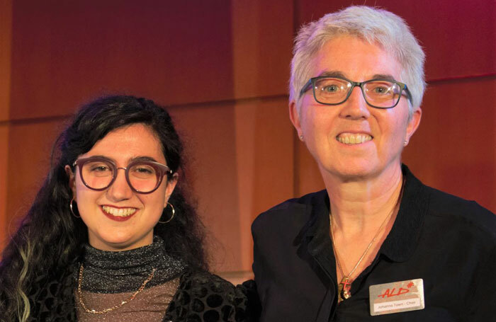 Joint winner of the Michael Northen Award for Lighting Design Lucía Sánchez Roldán receiving her award from ALD Chair Johanna Town