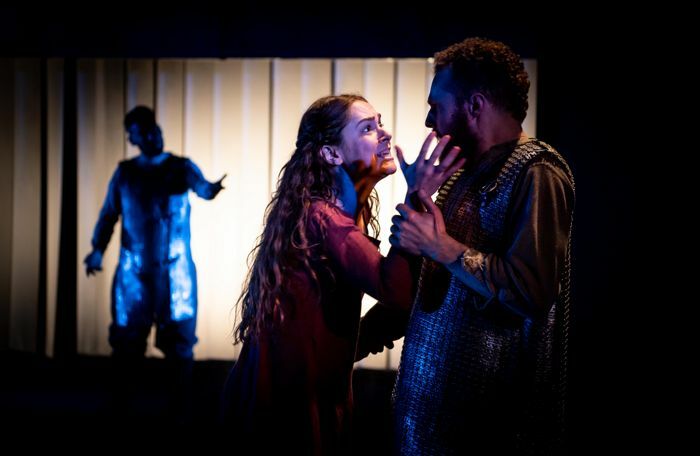 Adam Karim, Phoebe Sparrow and Paul Tinto in Macbeth at Queen's Theatre, Hornchurch. Photo: Mark Sepple