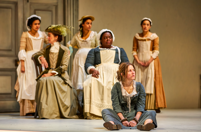 Ria Zmitrowicz and the company of The Welkin at the National Theatre, London. Photo: Brinkhoff-Moegenburg