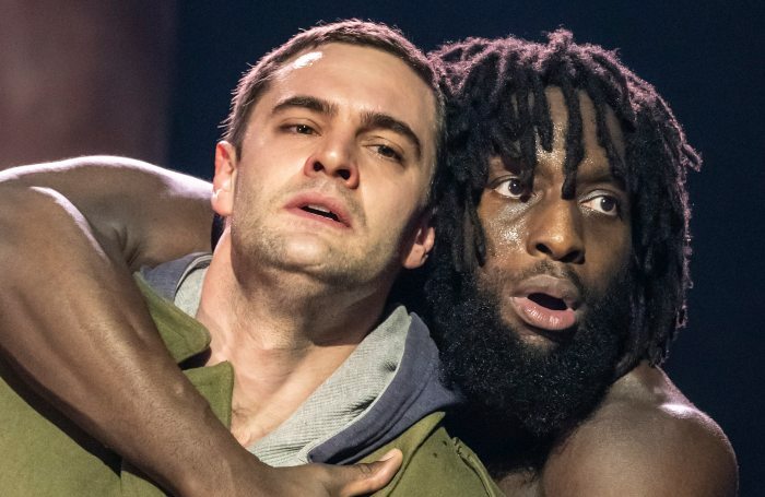 Tom Bateman and Theo Ogundipe in Coriolanus. at Crucible Theatre, Sheffield. Photo: Johan Persson