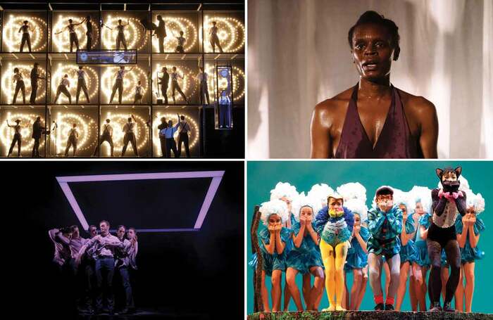 Top row: Einstein on the Beach, Okwui Okpokwasili in Bronx Gothic. Bottom row: Balletboyz, Royal Bal