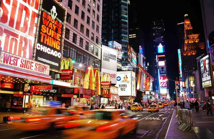 Times Square, featuring Broadway theatres, in New York. Photo: Shutterstock