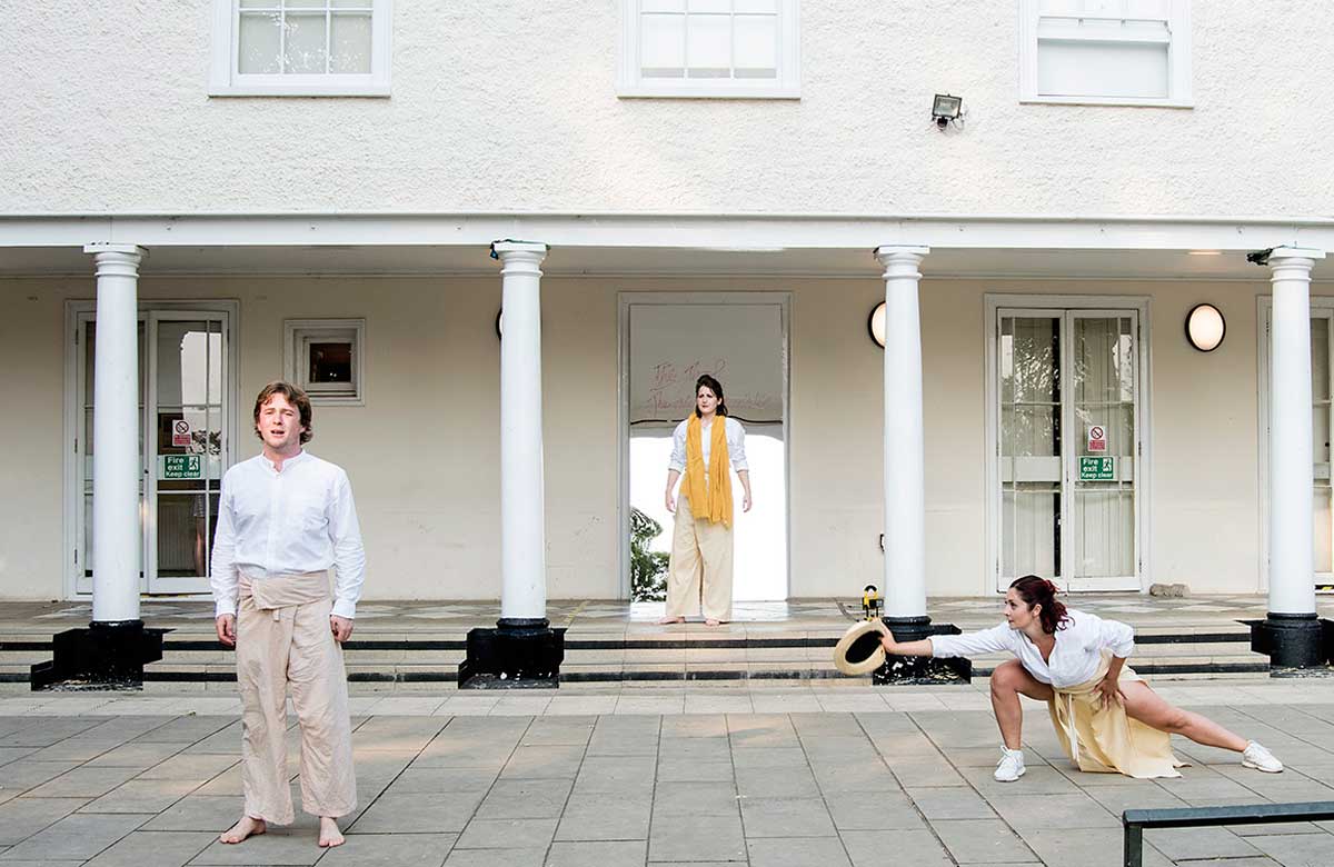 Jack Roberts, Joanna Harries and Laura Calcagno in Hampstead Garden Opera's Savitri at Lauderdale House, London. Photo: Laurent Compagnon