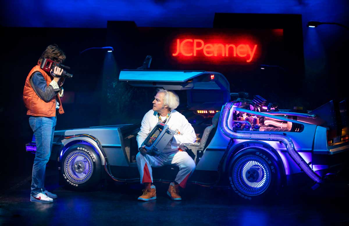 Olly Dobson as Marty McFly and Roger Bart as Doc Brown in Back to the Future. Photo: Sean Ebsworth B