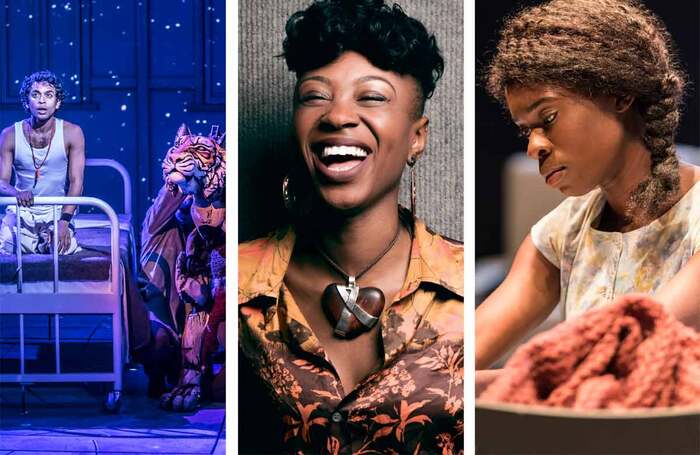 L-r: Hiran Abeysekera and Richard Parker in Life of Pi (photo: Johan Persson); Miriam-Teak Lee: and Faith Omole in Standing at the Sky's Edge (photo: Johan Persson)