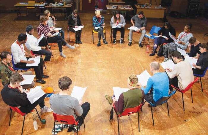 The original company of Projekt Europa at the RSC in rehearsals. Photo: Hanna-Katrina Jędrosz