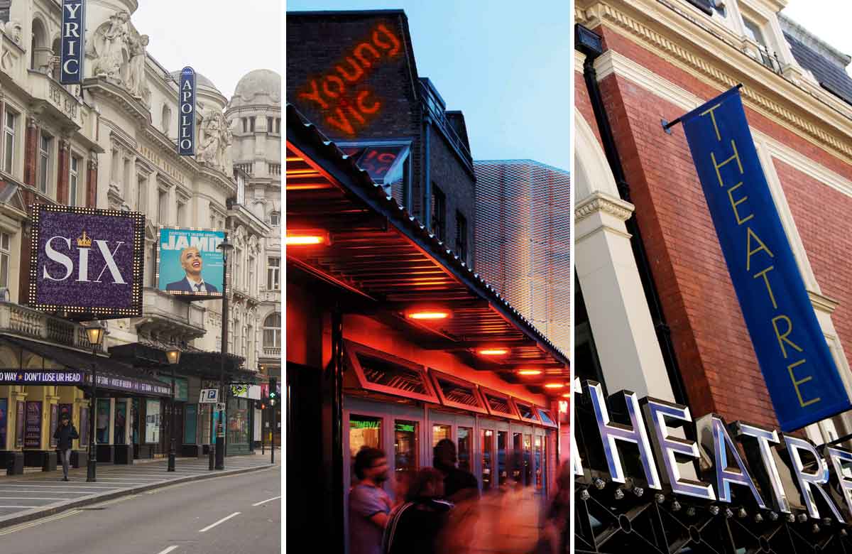 Nimax theatres the Lyric and the Apollo, London's Young Vic and Wolverhampton Grand. Photos: Shutterstock/Philip Vile