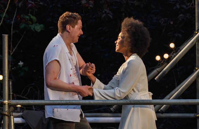 Joel MacCormack and Isabel Adomakoh Young in Romeo and Juliet at Regent's Park Open Air Theatre. Photo: Jane Hobson