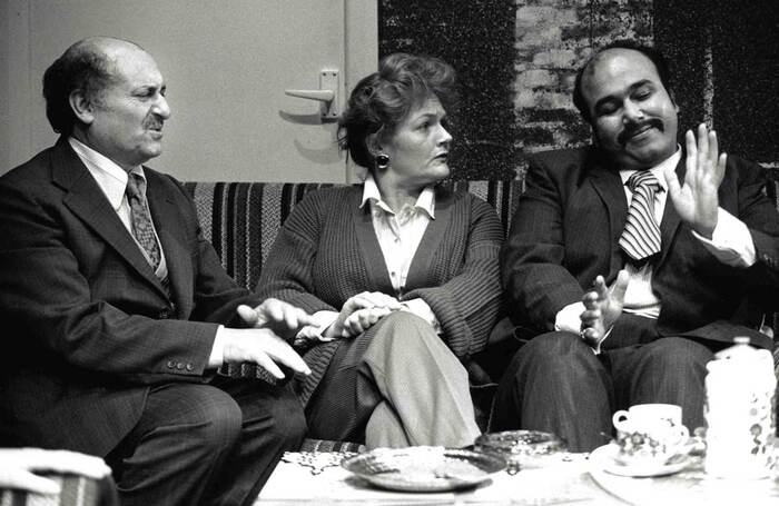 Nadim Sawalha, Lesley Nicol and Kriss Dosanjih in East Is East at Birmingham Rep in 1996. Photo: Robert Day