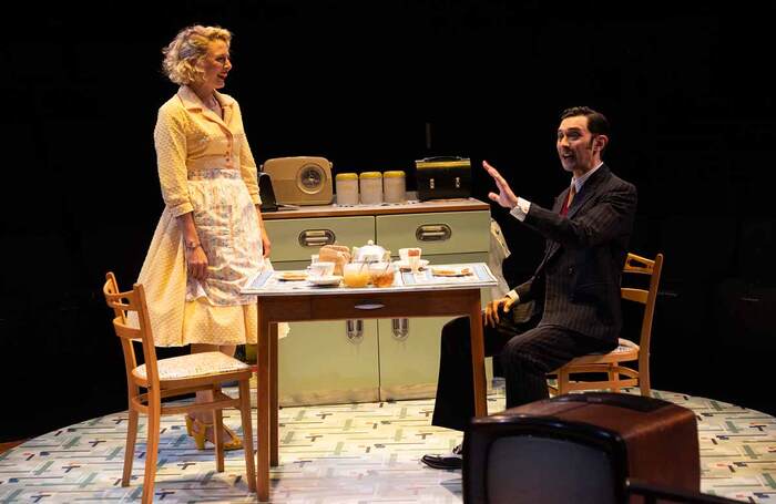 Sandy Foster and Tom Kanji in Home, I'm Darling at the Octagon Theatre, Bolton. Photo: Ellie Kurttz