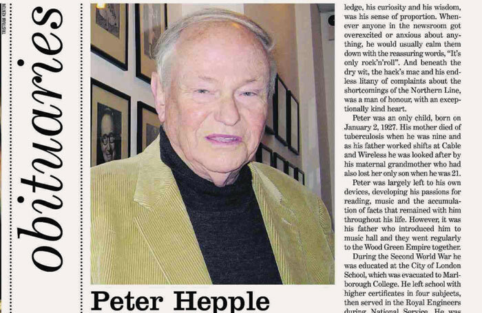 Former editor Peter Hepple's obituary in the October 19, 2006 issue of The Stage