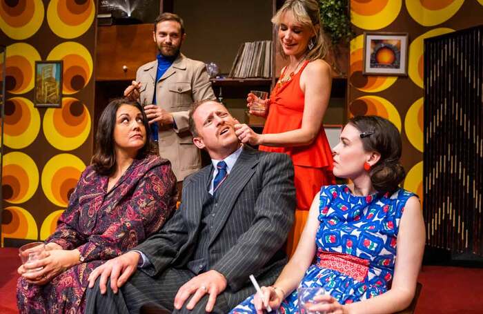 Barbara D'Alterio, Matt Di Angelo, Ryan Early, Kellie Shirley and Emma Noakes in Abigail's Party at the Park Theatre. Photo: Tristram Kenton