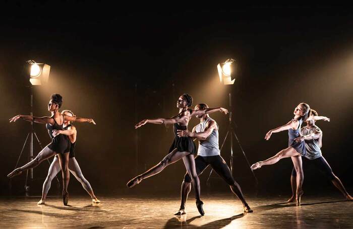 Ebony Thomas, Isabela Coracy, José Alves, Cira Robinson, Mthuthuzeli November and Sayaka Ichikawa in Ballet Black's Then or Now at the Linbury Theatre. Photo: Bill Cooper