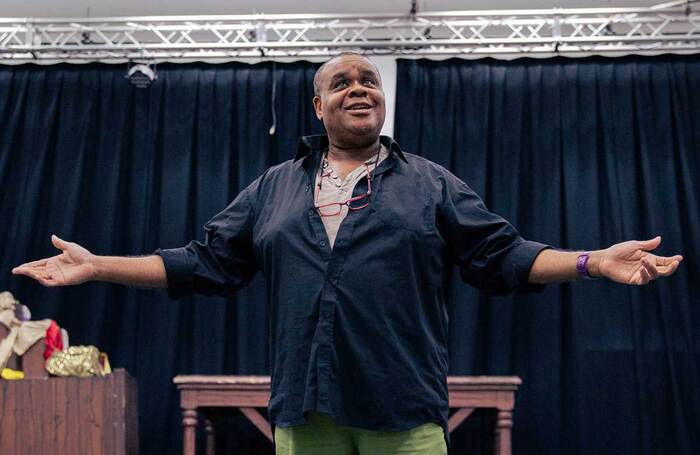 Clive Row in rehearsal for Jack and the Beanstalk at Hackney Empire. Photo: Mark Senior