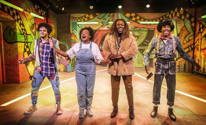 Tarik Frimpong, Cherelle Williams, Jonathan Andre and Llewellyn Graham in The Wiz at Hope Mill Theatre. Photo: Pamela Raith