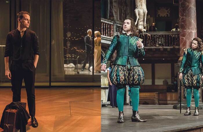 Andrew Scott in Robert Icke’s Hamlet at the Almeida in 2017 (left) and Ciarán O’Brien and Michelle Terry in Twelfth Night at Shakespeare’s Globe in 2021. Photos: Manuel Harlan/Marc Brenner