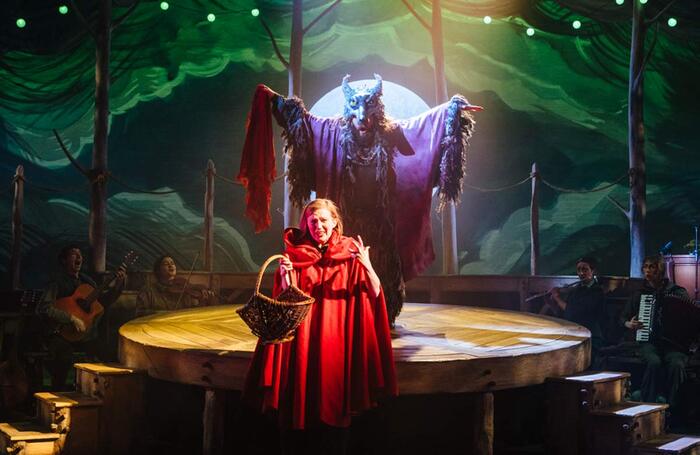 Clare Beresford (front) and Tom Penn in Wolf Witch Giant Fairy at the Linbury Theatre. Photo: Helen Murray