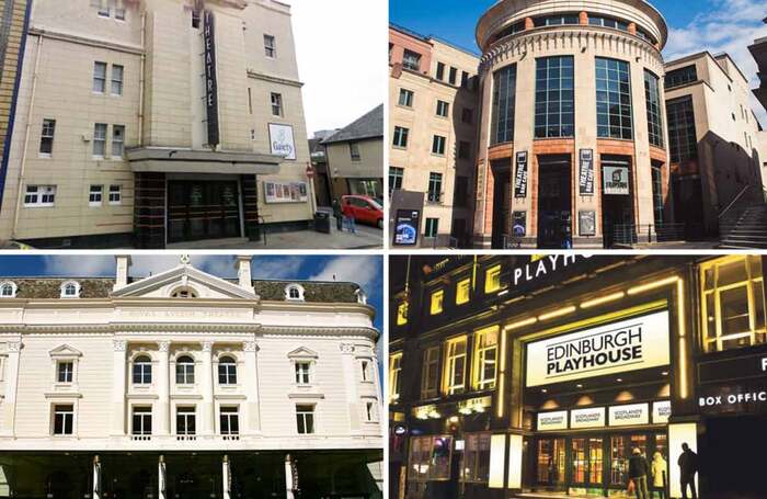 Clockwise from top left: Ayr's Gaiety Theatre and Edinburgh's Travers (photo by Mihaela Bodlovic), Playhouse and Lyceum (photo by Eamonn Gold) have cancelled the remaining runs of their Christmas shows