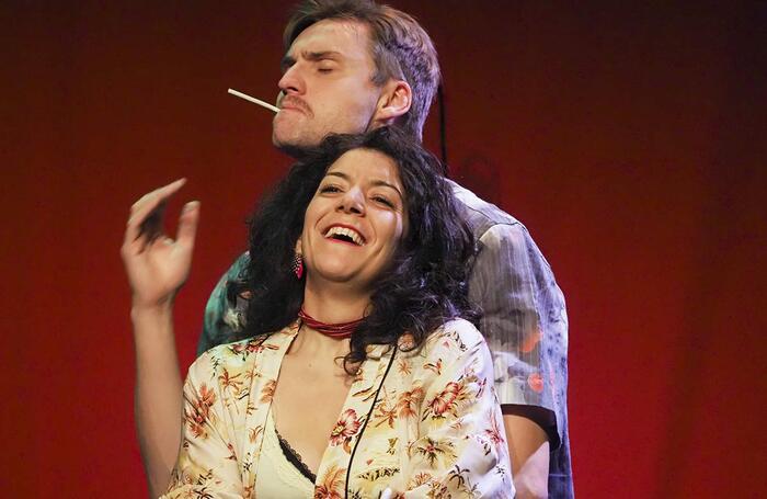 Hadas Kershaw and Joseph Emms in The Rubber Merchant at the Old Red Lion Theatre, London. Photo: Sisi Burn