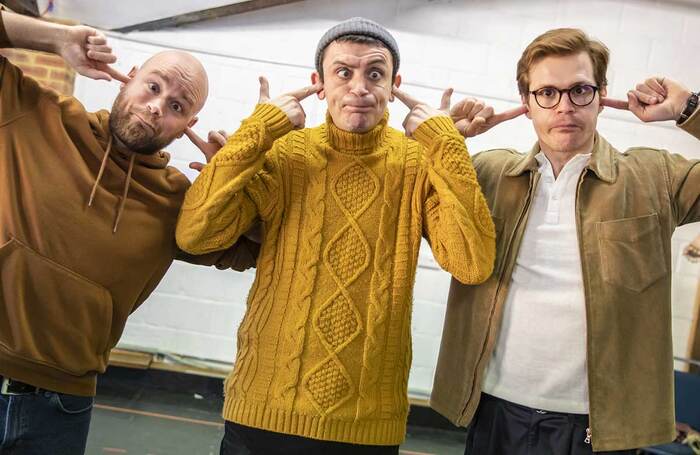 Jeremy Lloyd, John Dagleish and George Kemp in rehearsals for Spike. Photo: Pamela Raith