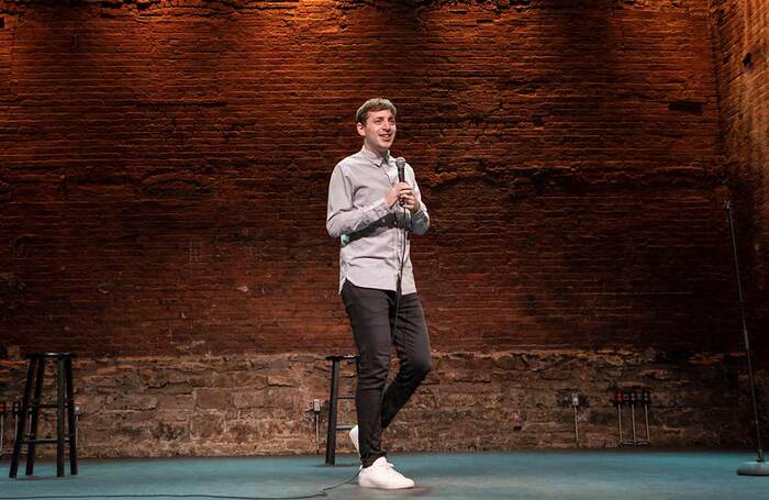 Alex Edelman performing his one-man show Just for Us at the Cherry Lane Theatre Off-Broadway. Photo: Monique Carboni