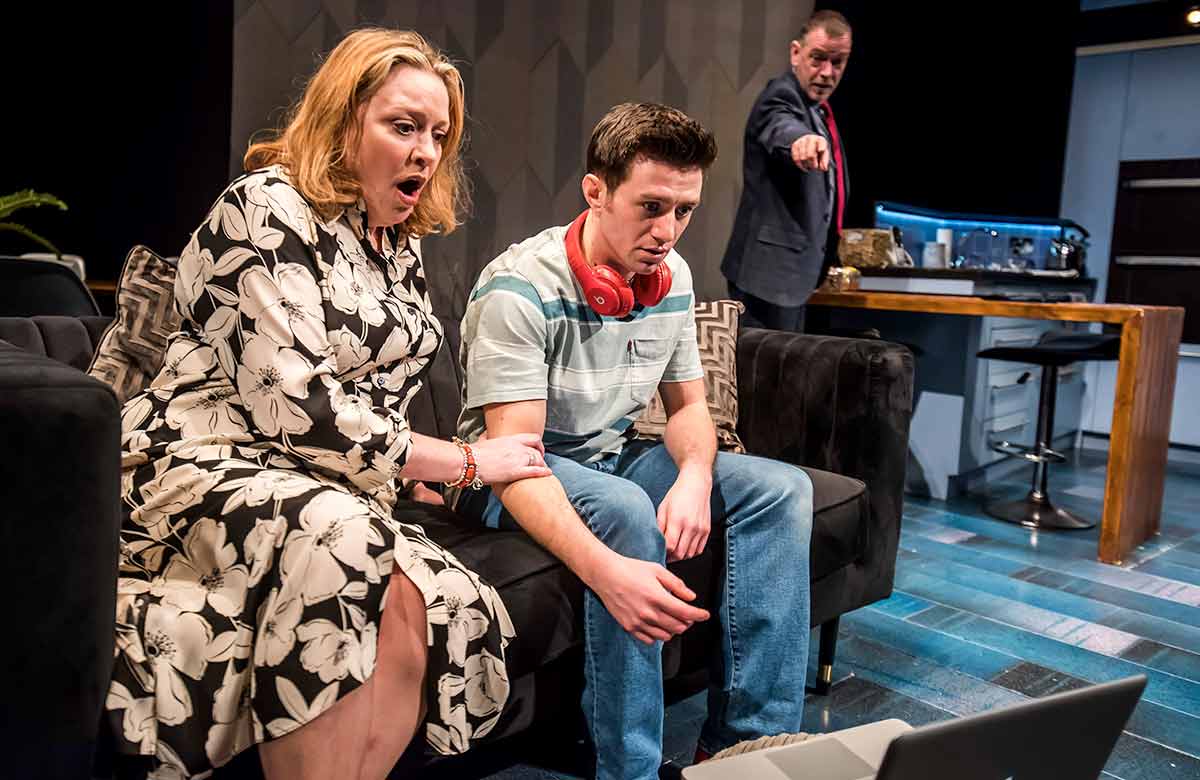 Laurie Brett, Luke Ward-Wilkinson and Adam Woodyatt in Looking Good Dead. Photo: Chris Payne