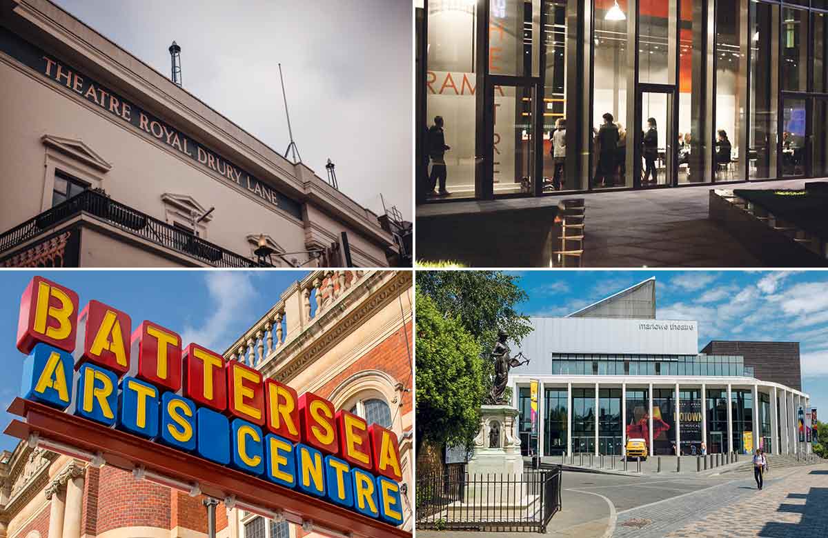 Theatre Royal Drury Lane, New Diorama, Battersea Arts Centre and the Marlowe Theatre. Photos: Morley von Sternberg/Shutterstock