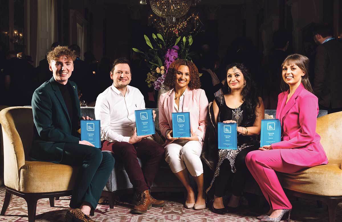 Understudies and swings: Ben McDaid, Sam Lupton, Natasha Leaver, Harveen Mann and Claire Darcy at The Stage Awards 2022. Photo: Alex Brenner