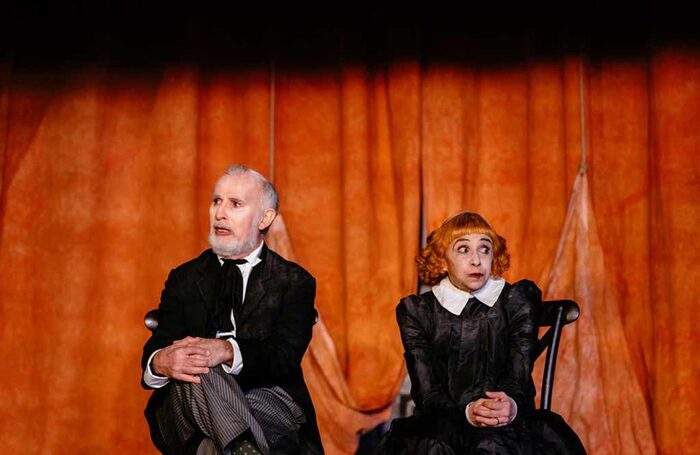 Marcello Magni and Kathryn Hunter in The Chairs at Almeida Theatre. Photo: Helen Murray