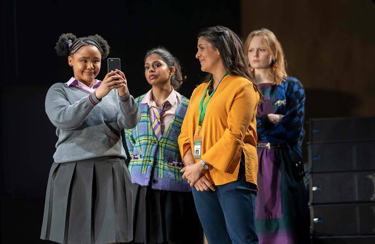 Rachelle Diedericks, Anushka Chakravarti, Stephanie Street and Anna Burnett in Our Generation at the National Theatre. Photo: Johan Persson