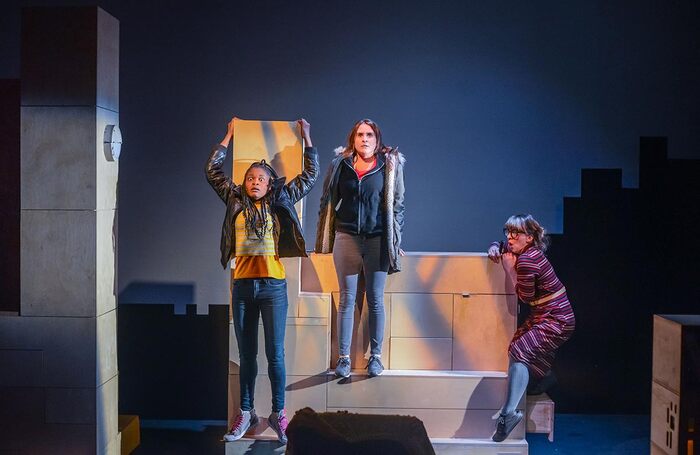 Joana Geronimo, Arieta Visoka and Karen Traynor in Here at Northern Stage, Newcastle. Photo: Bish